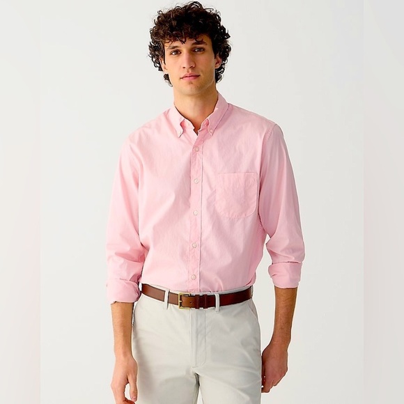 J. Crew Secret Wash Warm Pink Cotton Poplin Button Down Dress Shirt Size Large - Picture 1 of 10